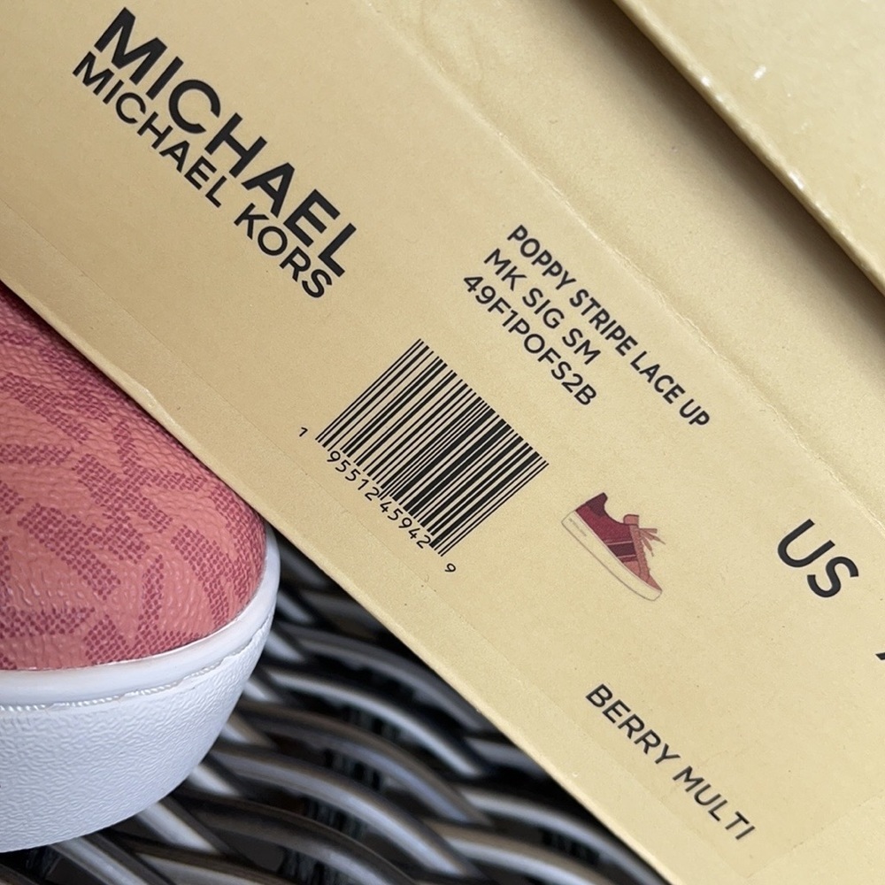 Michael Kors Poppy Stripe Lace Up MK Signature SM 49F1POFS2B Berry Multi WMNS - Picture 3 of 16